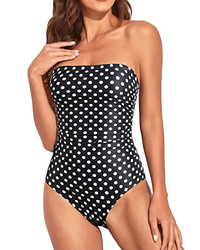 Women Tummy Control One Piece Swimsuits Strapless Bandeau Bathing Suits Beachy Ruffle Bikini