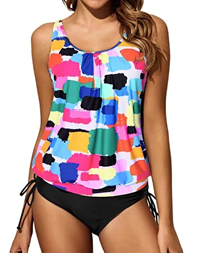 Two Piece Athletic Tankini Bathing Suits With High Waisted Swim Bottoms-Aqua Vibrant Bikini Design