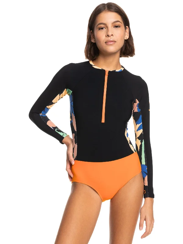 Womens Heater Long Sleeve One-Piece Swimsuit Flirty Ruffle Swimsuit