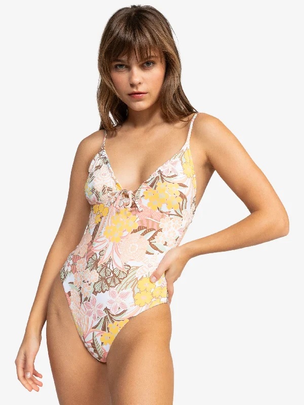 Womens Playa Paradise Reversible One-Piece Swimsuit Floral Swimwear Set