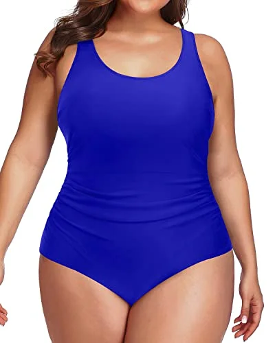 Slimming Backless Plus Size Sport One Piece Swimsuit-Royal Blue Sexy Cutout Swimsuit