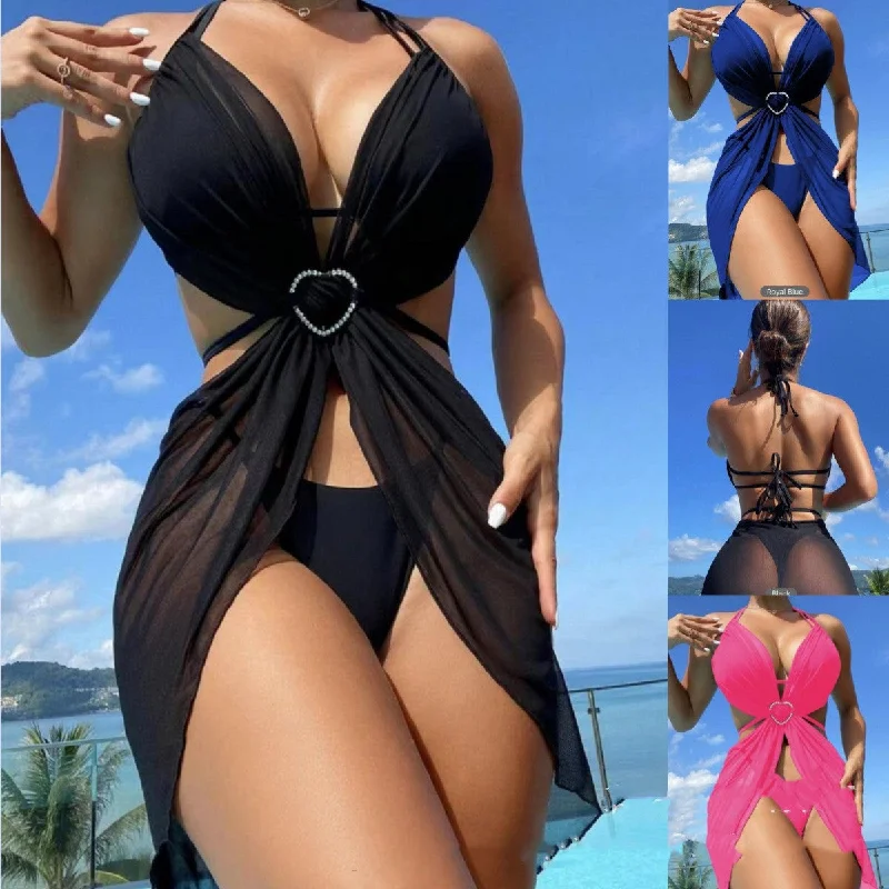 Women's Solid Color Split Swimsuit Three-piece Bikini Bold High-Cut Bikini