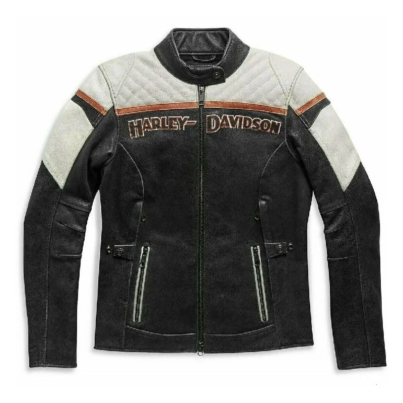 98008-21vw Harley WOMEN'S H-D TRIPLE VENT MISS ENTHUSIAST  II LEATHER RIDING JACKET Wool Jacket Cashmere Jacket Tweed Jacket