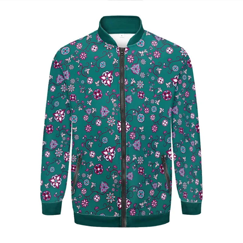 Burgundy Bloom Unisex Collar Zipper Jacket Nylon Fabric Polyester Fabric Spandex Fabric