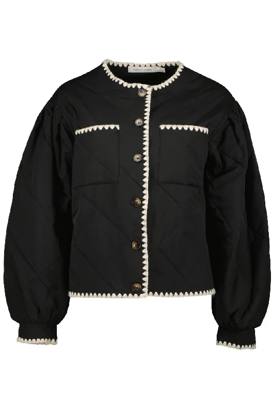 Bishop & Young Brooklyn Whipstitch Quilted Jacket BLACK Bomber Jacket Anorak Windbreaker