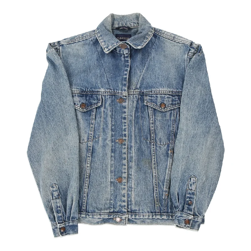 Calvin Klein Denim Jacket - Medium Blue Cotton Front Pockets Side Pockets Patch Pockets