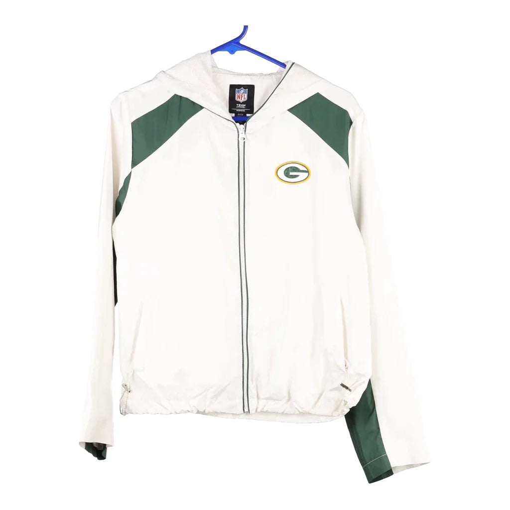 Green Bay Packers Nfl Jacket - Small White Polyester Notch Collar Peter Pan Collar Cowl Neck