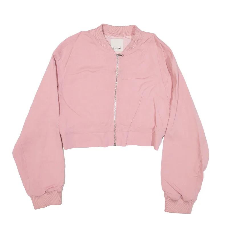 PINKO Cropped Bomber Jacket Pink Womens M Corduroy Jacket Velvet Jacket Brocade Jacket