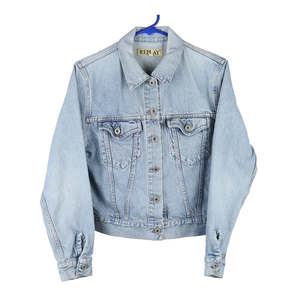 Replay Denim Jacket - Small Blue Cotton Blend Notch Collar Jacket Peter Pan Collar Jacket Cowl Neck Jacket