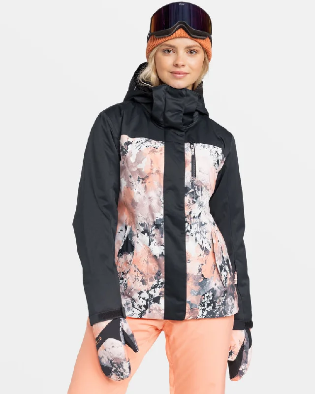 Roxy Jetty Block Snow Jacket - Peach Pink Dreamy Picture Satin Fabric Silk Fabric Chiffon Fabric