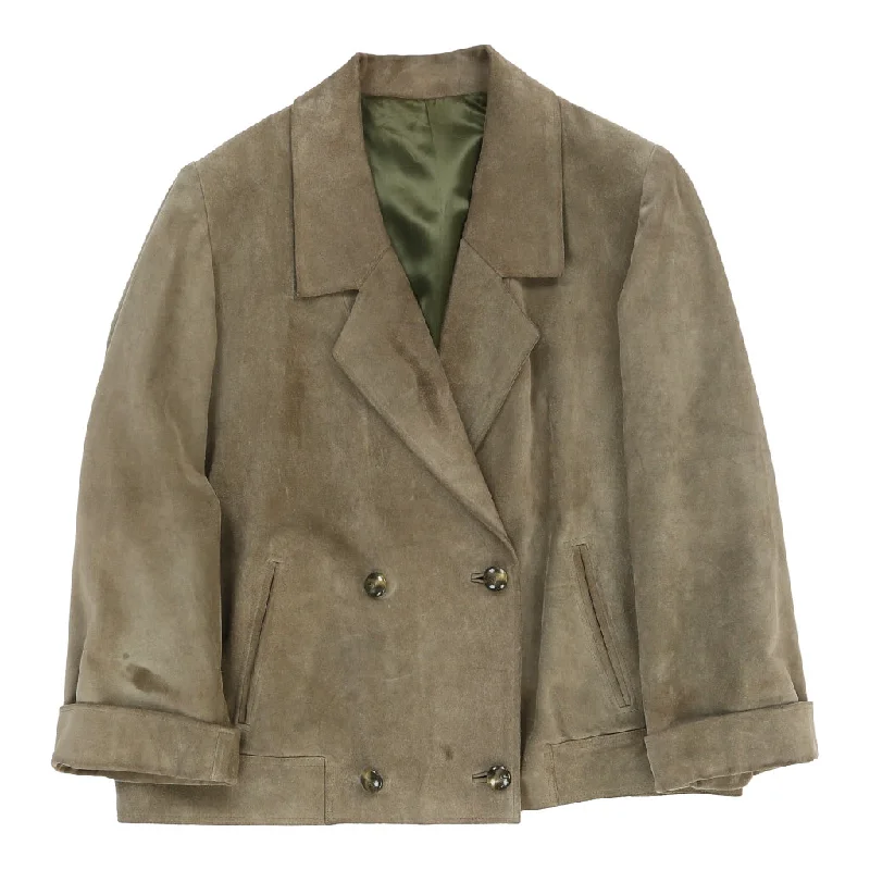 Unbranded Suede Jacket - Large Green Suede Snapped Jacket Toggled Jacket Drawstring Jacket