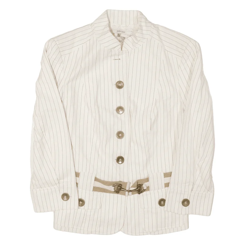 ZARA Basic Jacket Cream Pinstripe Womens M Insulated Jacket Fitted Jacket Loose Jacket