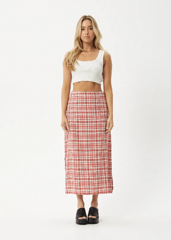 AFENDS Womens Check Out - Midi Skirt - Red Check silk skirt elegant