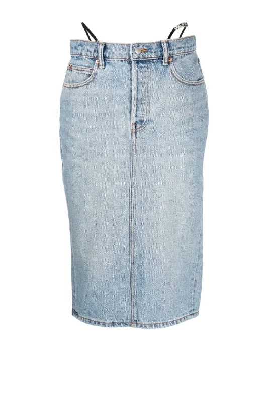 Alexander Wang Diamante Bikini Strap Denim Midi Skirt - Vintage Faded Indigo slim fit skirt