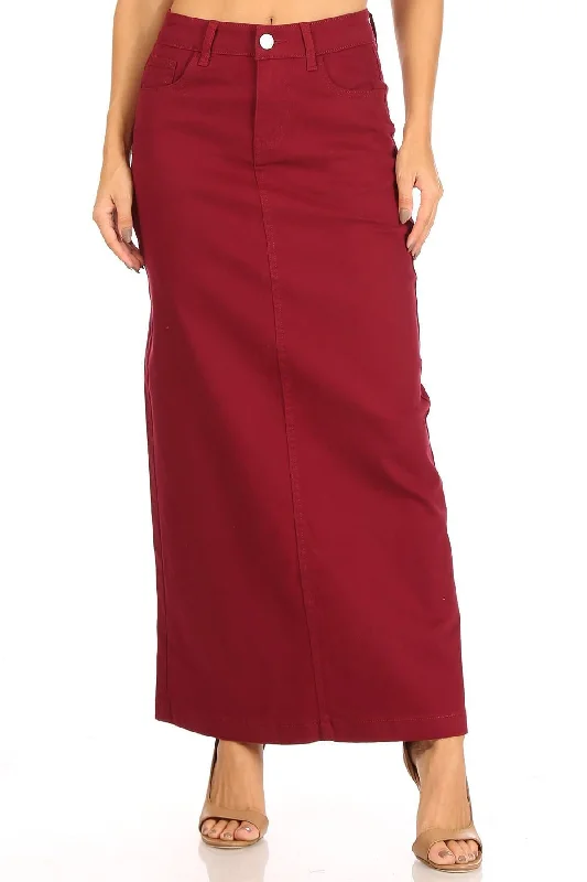 Ava Long Color Denim Skirt in Wine tulle skirt dreamy