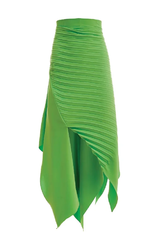 A.W.A.K.E. Mode Asymmetric Diagonal Pleated Skirt - Green linen skirt breathable