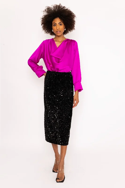 Black Sequin Midi Skirt tiered skirt playful