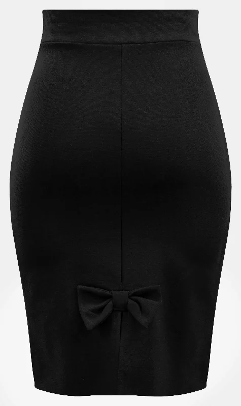 Bow Back Pencil Skirt in Black button skirt front