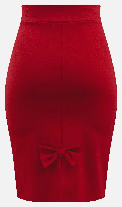 Bow Back Pencil Skirt in Red silk skirt elegant