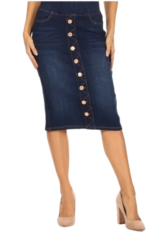 Button Skirt for Women Style 77803  in Dark Indigo Wash linen skirt natural