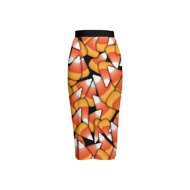 Candy Corn Women's Back Split Pencil Skirt-Heavy Knit high waist skirt