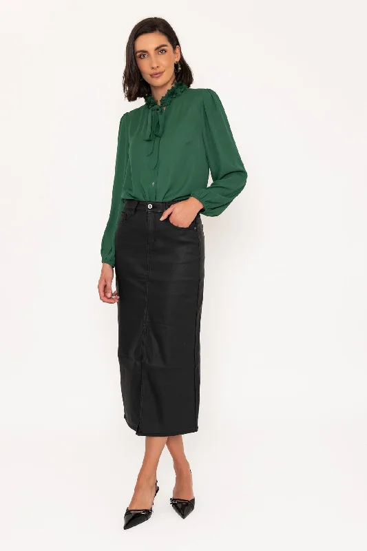 Coated Midi Skirt in Black cashmere skirt fine