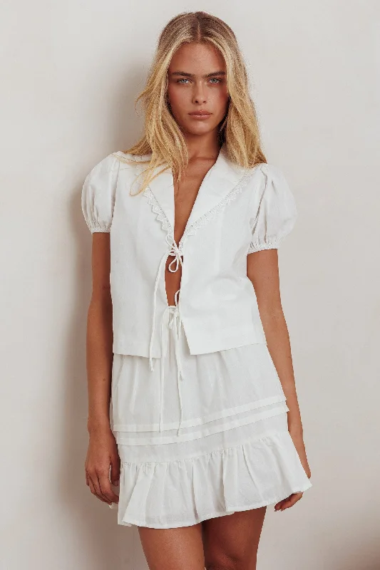 Danessa Frill Hem Pintuck Skirt White linen skirt relaxed