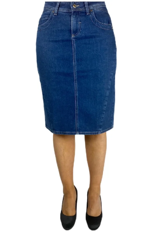 Denim Mid-Length Skirt 213-12B leather skirt sleek