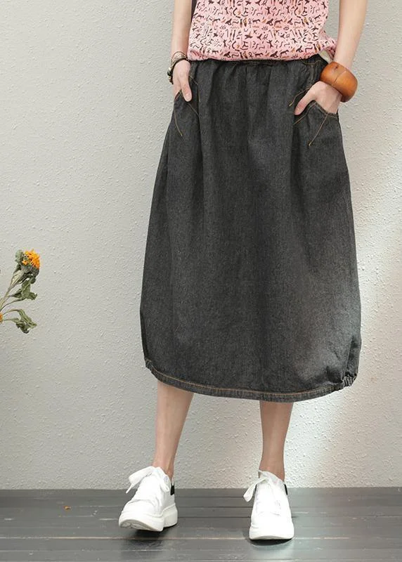 Elastic waist mid-length half-length denim skirt loose loose  wild A-line skirt silk skirt luxurious