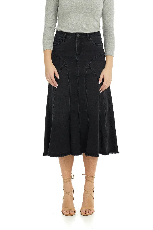 Esteez Midi A-Line Flared Denim Jean Skirt for Women 'Aspen' velvet skirt sumptuous