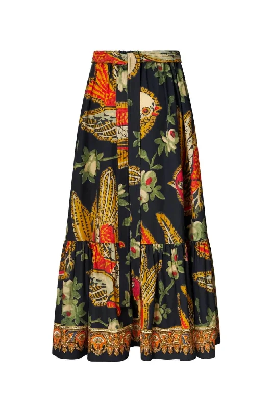 Etro Bird Print Maxi Skirt - Black button skirt front