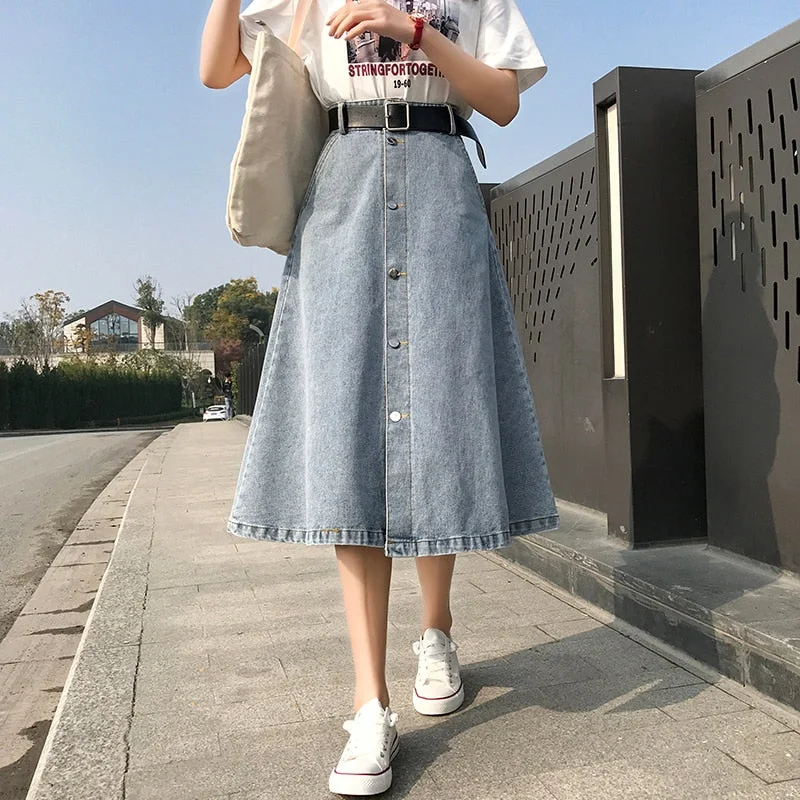 High Waist Denim Skirt Streetwear A-Line Long Skirts For Women denim skirt stylish