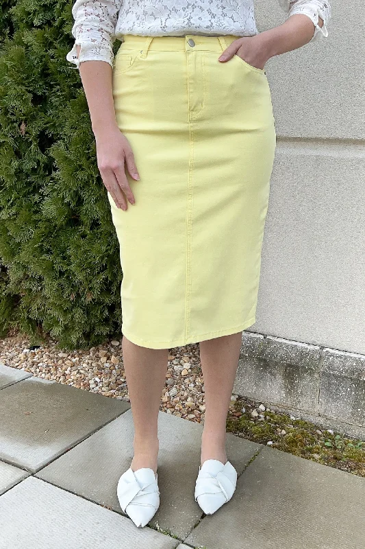 JDA Pastel Yellow Denim Skirt (FINAL SALE) a-line skirt cut