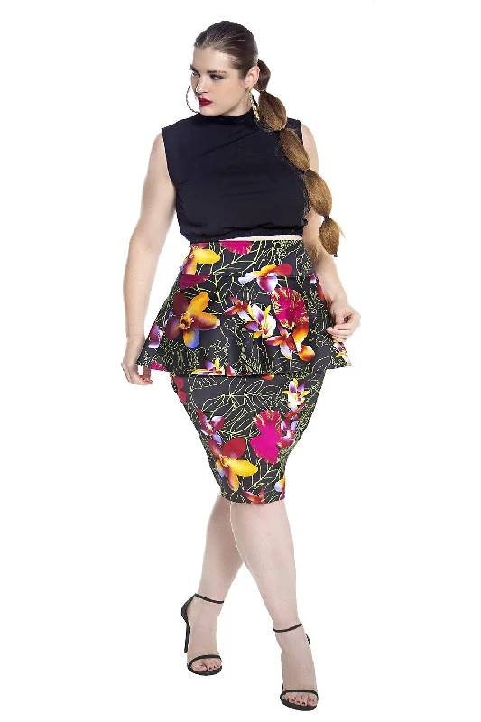 High Waist Peplum Floral Pencil Skirt- JIBRI cashmere skirt soft