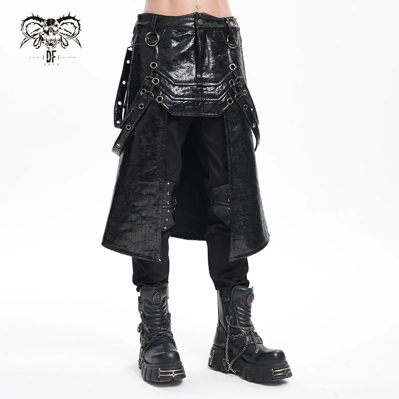 Men's Gothic Eyelets Strap Rings Skirt ribbed skirt waist