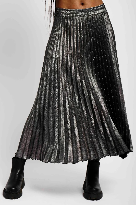 Metallic Pleated Skirt in Silver modal blend skirt