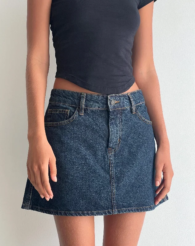 Mini A-Line Skirt in Denim Indigo cashmere skirt soft