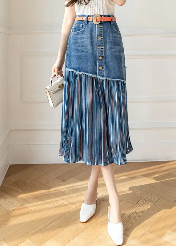 Modern Blue High Waist Sashes Asymmetrical Patchwork Cotton Denim Skirts Summer lightweight skirt design