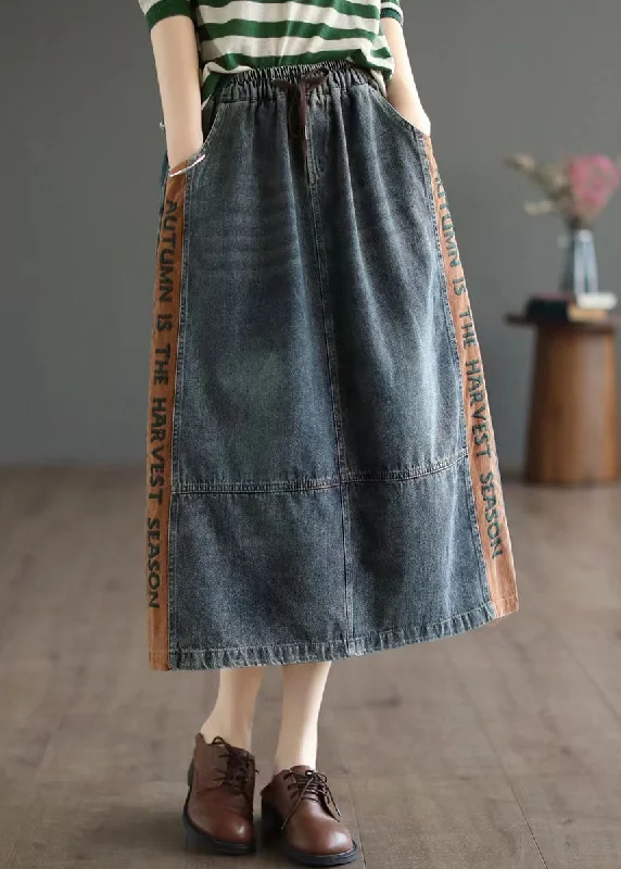 Simple Blue Pockets Patchwork A Line Fall Denim Skirts leather skirt bold