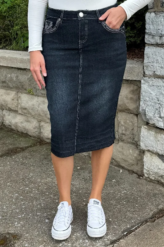 Skylar Black Wash Denim Skirt button skirt front