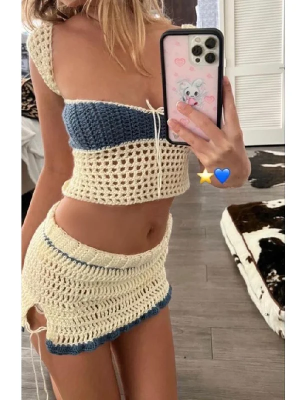 Sleeveless Vest Slit Skirt Summer Color Matching Knitted Two-piece Set relaxed fit skirt