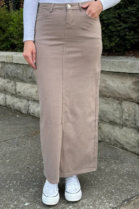 Taylee Denim Maxi Skirt in Taupe vintage skirt charm