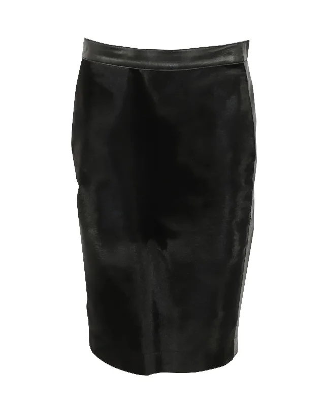 Black Leather Pencil Skirt with Panel Detailing and Exposed Back Zipper velvet skirt rich