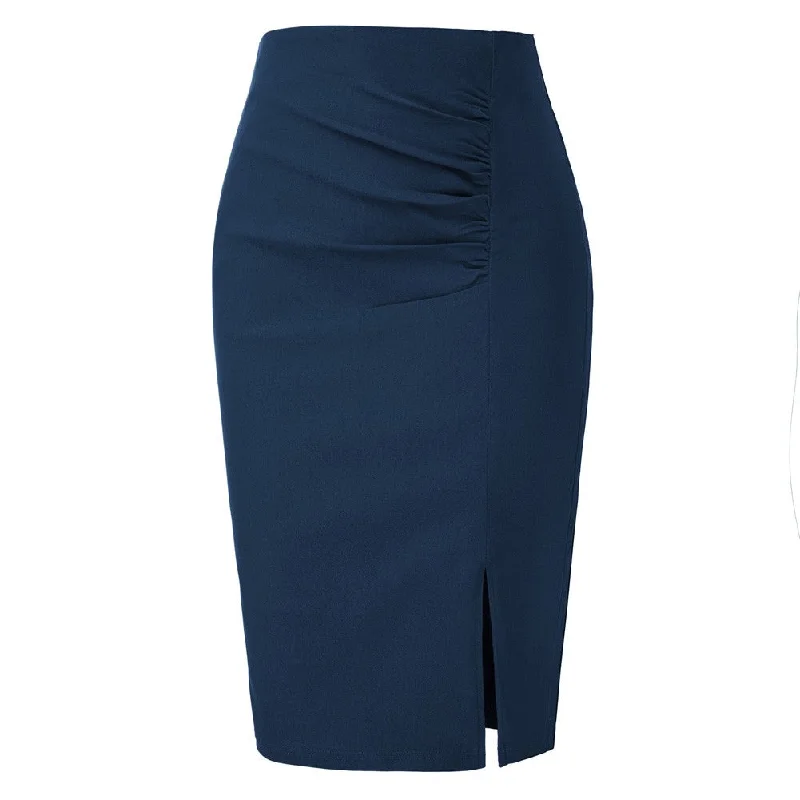 Pleated High Waist Hips-Wrapped Waist Side Split Back Zipper Pencil Skirt leather skirt bold