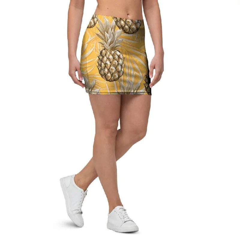 Yellow Hawaiian Pineapple Print Mini Skirt corduroy skirt durable