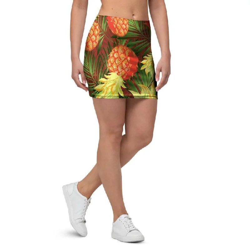 Yellow Neon Pineapple Hawaiian Print Mini Skirt lightweight skirt design