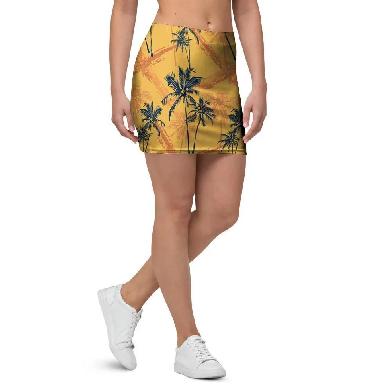 Yellow Palm Tree Hawaiian Print Mini Skirt lace skirt intricate