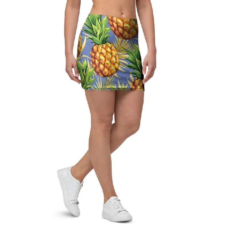 Yellow Pineapple Hawaiian Print Mini Skirt denim skirt classic