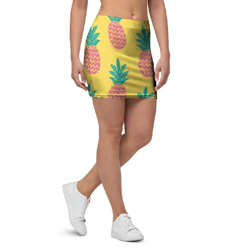 Yellow Pineapple Print Mini Skirt chiffon skirt lightweight