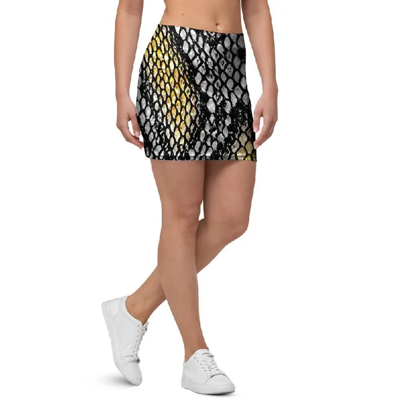 Yellow Snakeskin print Mini Skirt seamless skirt comfort